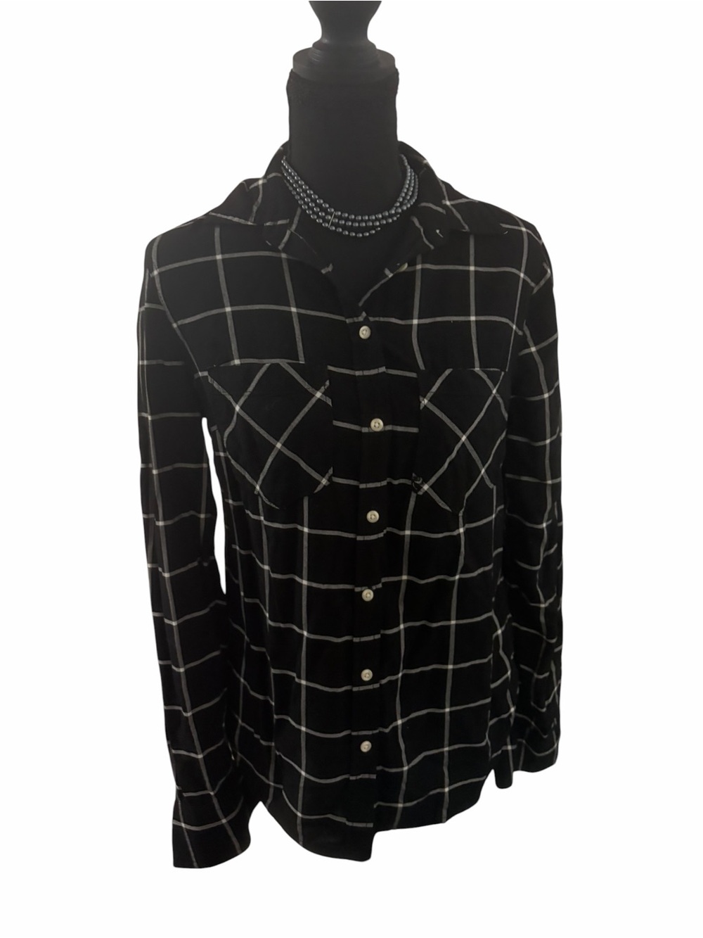 Merona Black Windowpane Button-Down Shirt size XS good condition